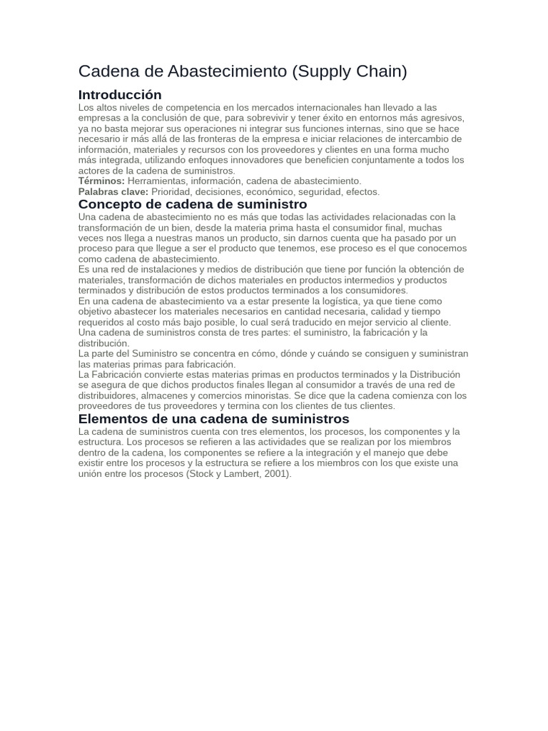 Gestión Eficiente de la Cadena de Abastecimiento | PDF | Gestión de la ...