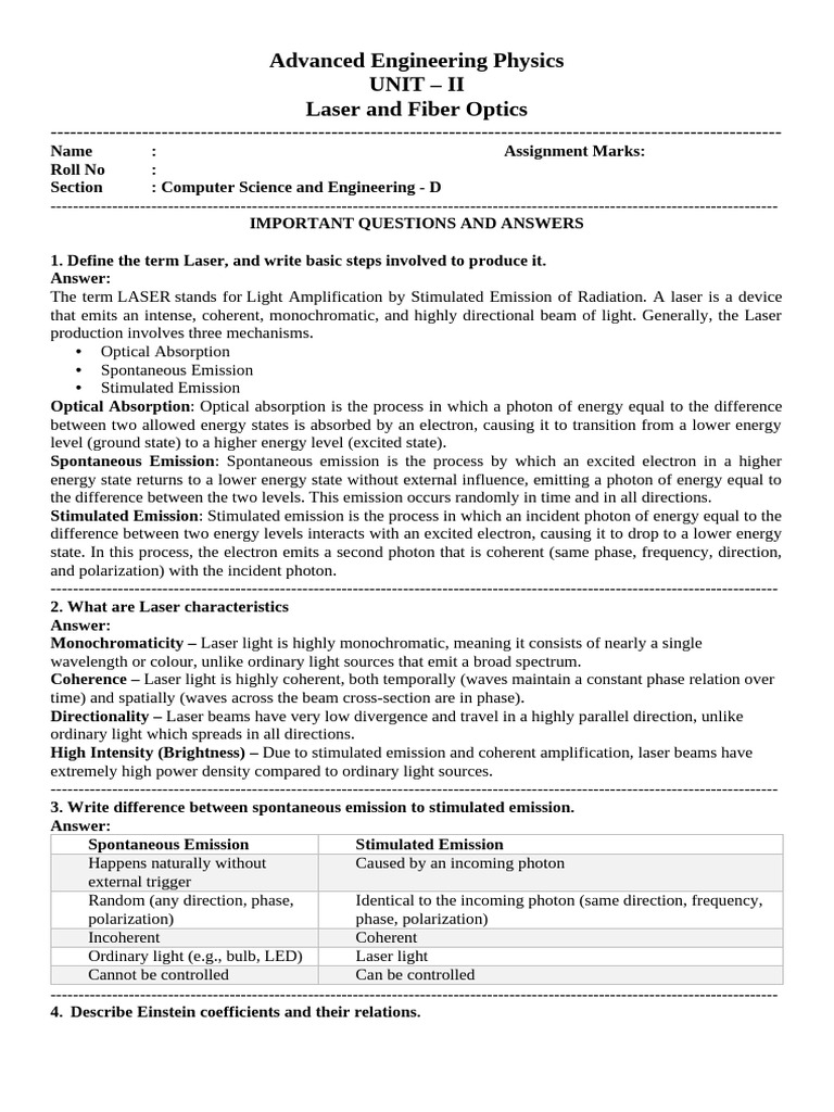 Aep - Unit II Impqa | PDF | Laser | Optical Fiber