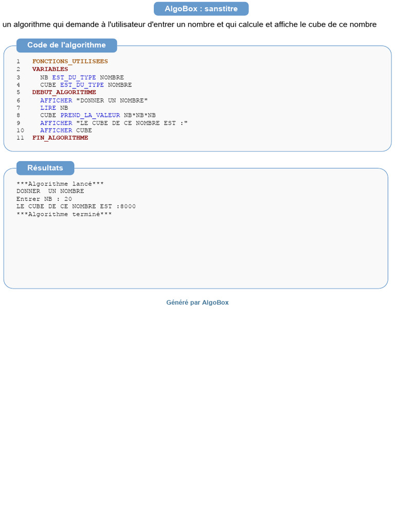 Calcul du cube d'un nombre en algorithme | PDF