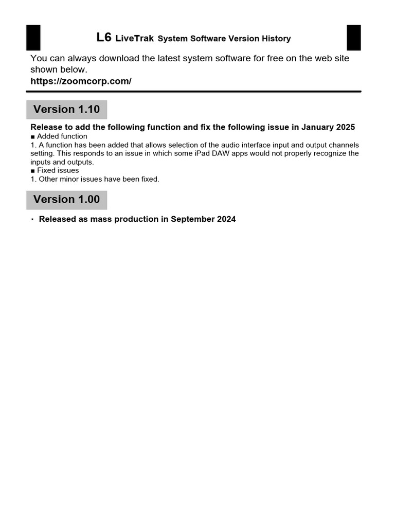 L6 System Software Version History 110 En | PDF