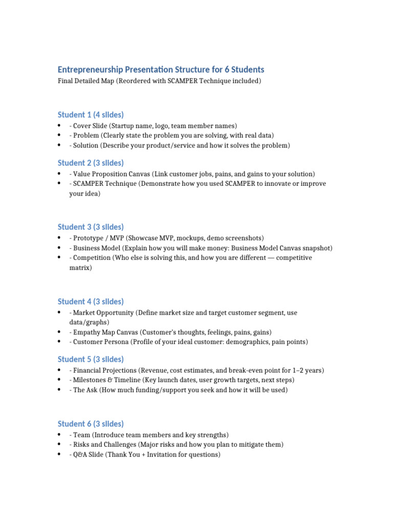 Entrepreneurship Presentation Structure Guide | PDF | Business Model ...