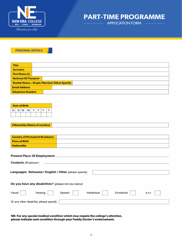 01-04-2020_Part Time Application Form | PDF