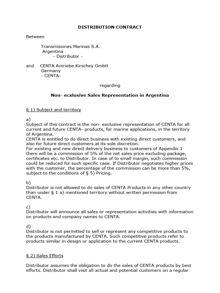 CENTA Distribution Contract Argentina | PDF | Prices | Pricing