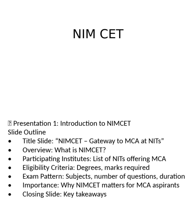 NIMCET MCA Exam Overview | PDF