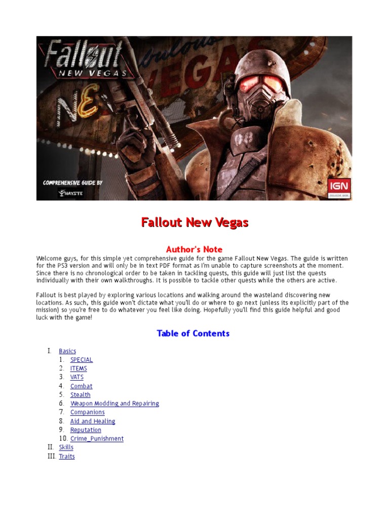 Fallout New Vegus Game Guide Ammunition Crime Violence