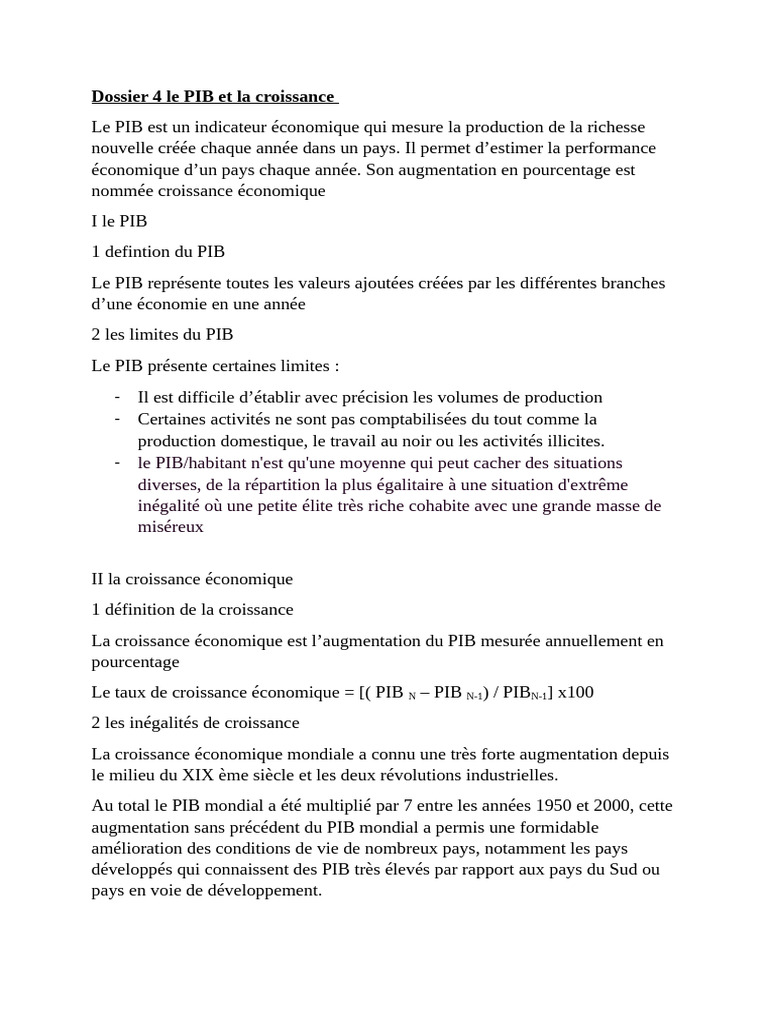 PIB et Croissance Économique : Définition et Limites | PDF