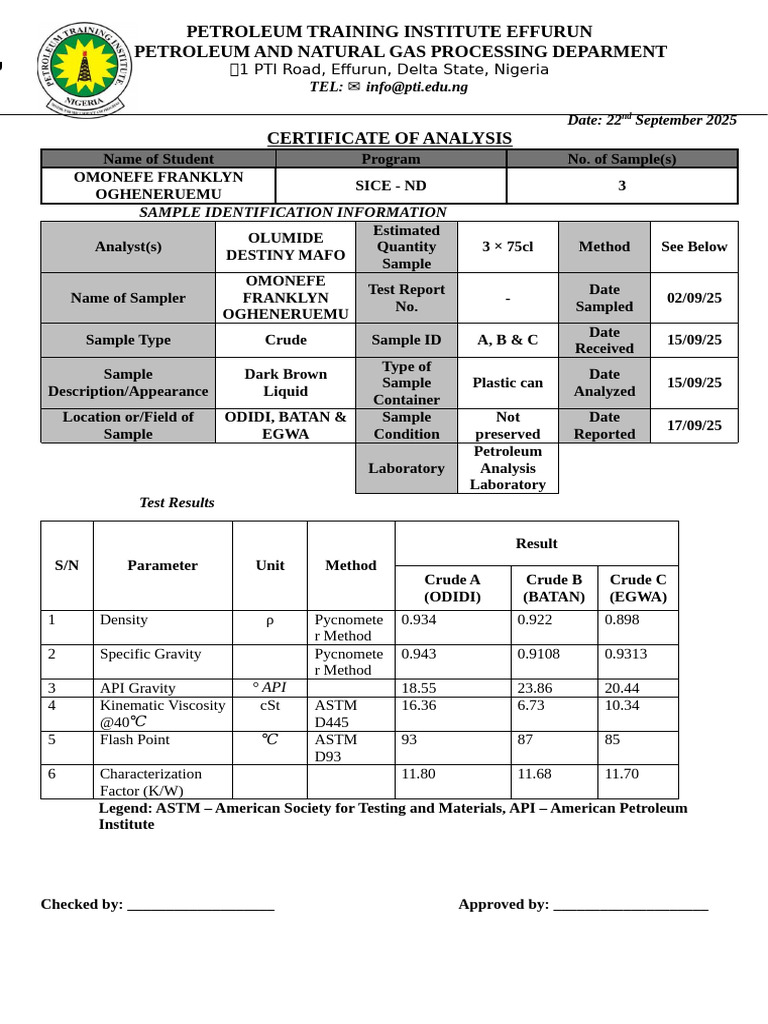 Petroleum Sample Analysis Report | PDF | Petroleum | Oils