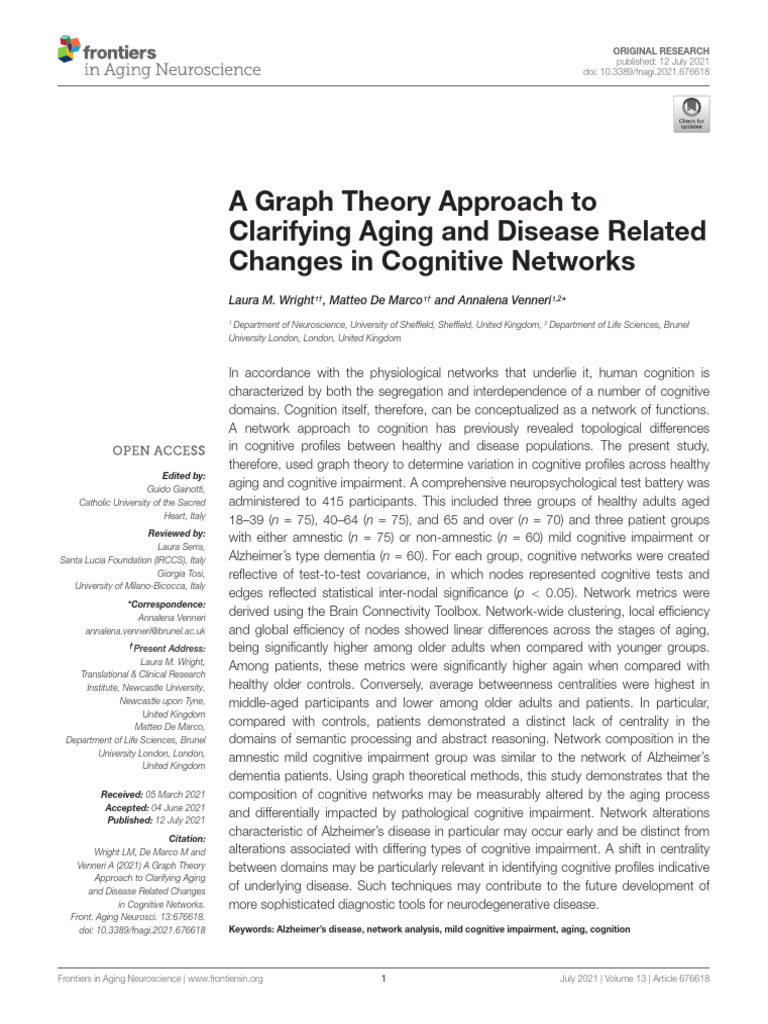 Cognitive Networks in Aging and Disease | PDF | Neuroscience ...