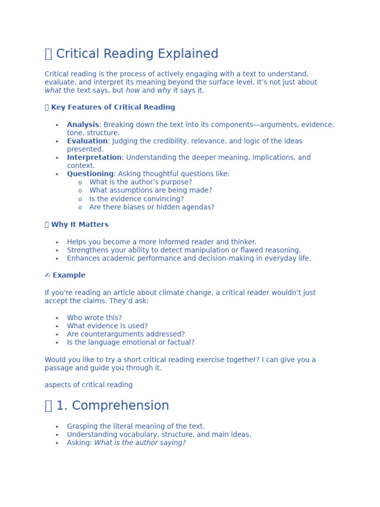 Mastering Critical Reading Skills | PDF | Reading Comprehension | Argument