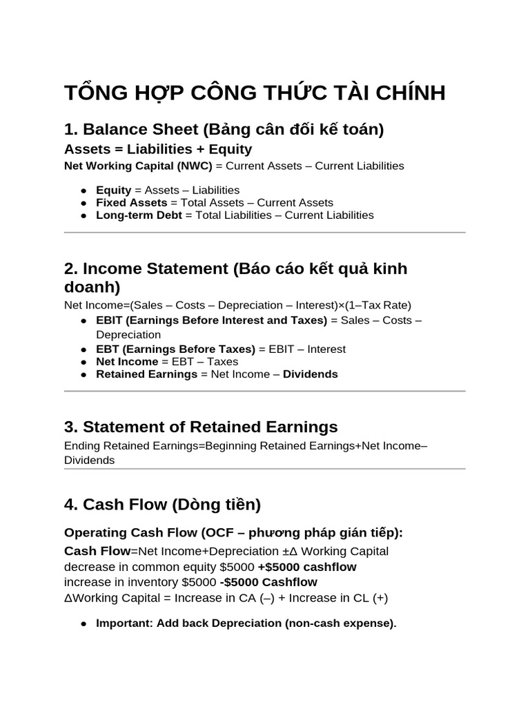 Tổng Hợp Công Thức Tài Chính | PDF | Net Present Value | Cost Of Capital