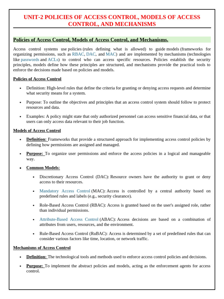 Access Control Policies and Models Explained | PDF | Computer Access ...