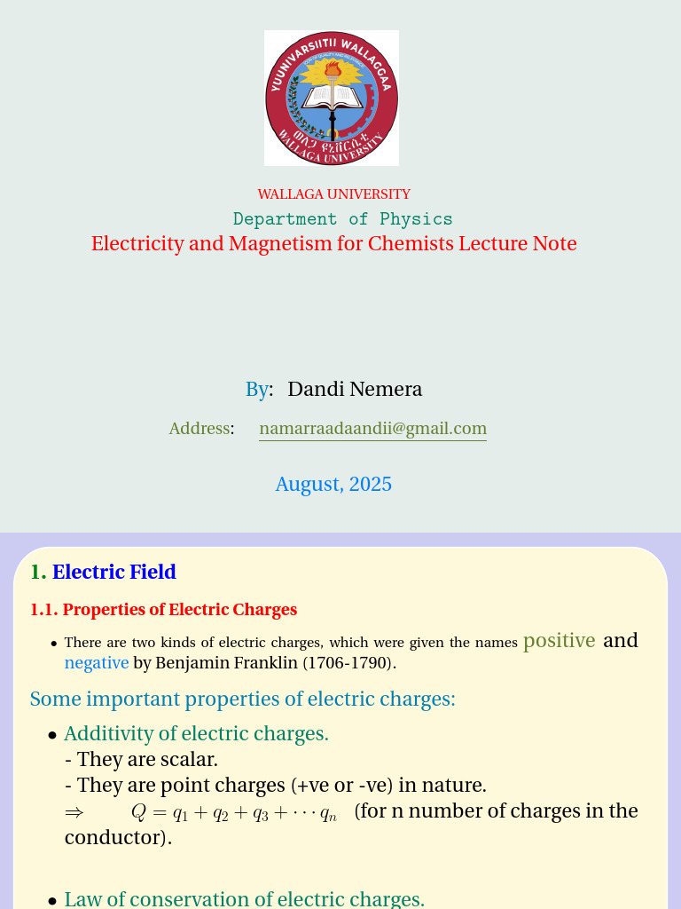 Electricity and Magnetism Lecture Notes | PDF | Force | Electric Charge