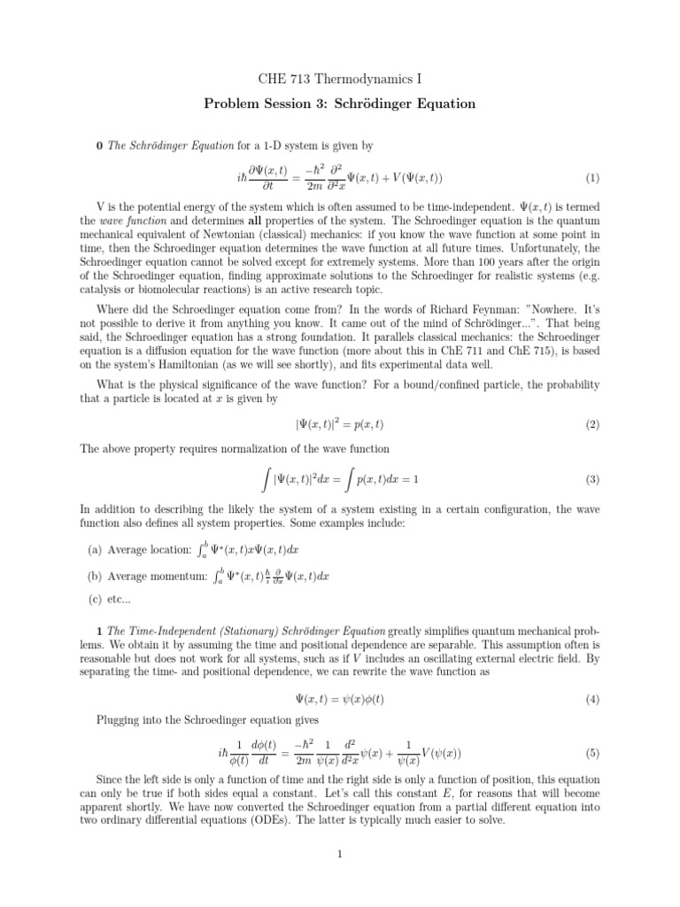 Schrödinger Equation in 1D Systems | PDF | Schrödinger Equation ...