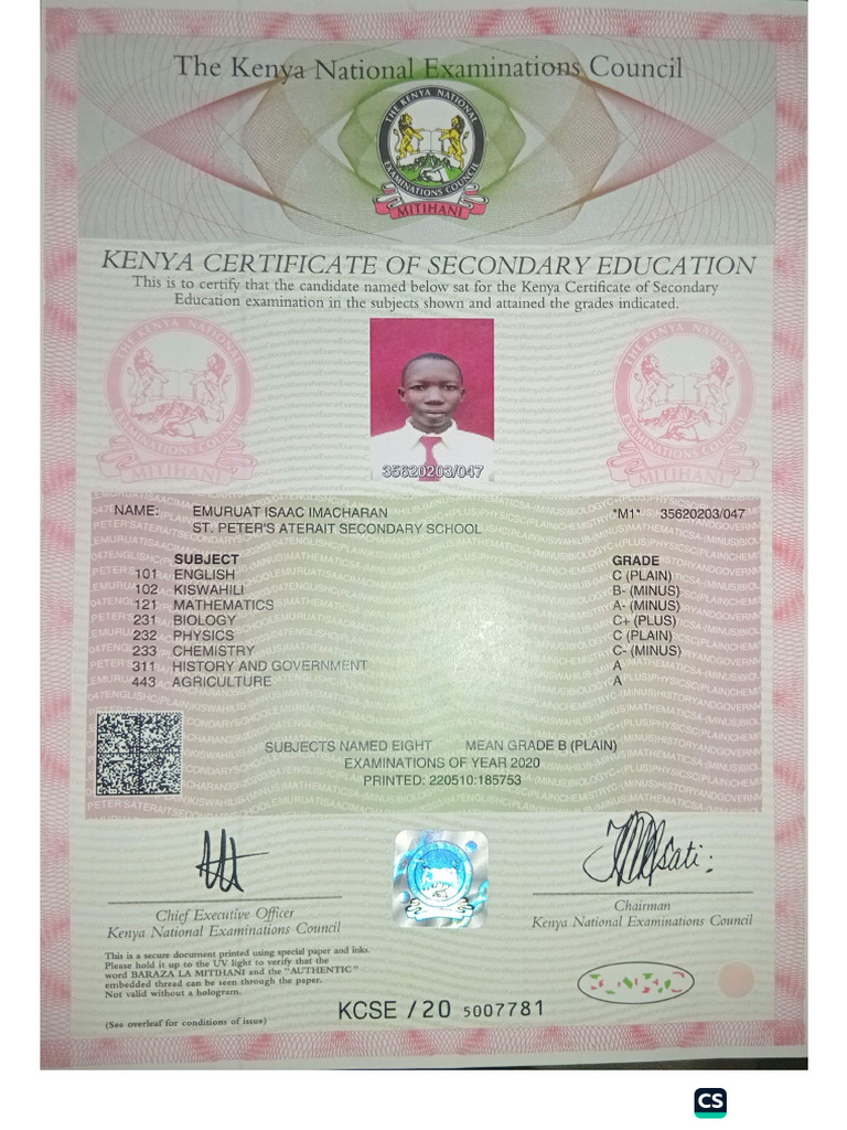 Kcse Certificate | PDF