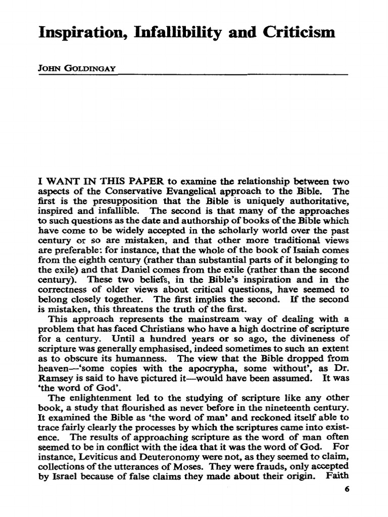 Goldingay - Inspiration Infallibility and Criticism | PDF | Biblical ...