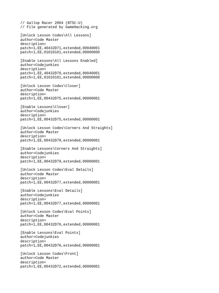 Gallop Racer 2004 Cheat Codes Guide | PDF | Motorsport Competitions ...
