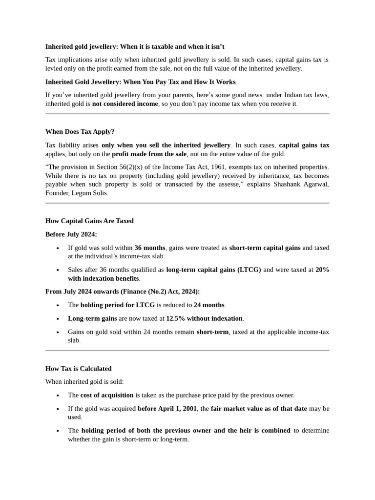 Inherited Gold Jewellery | PDF | Capital Gains Tax | Capital Gain