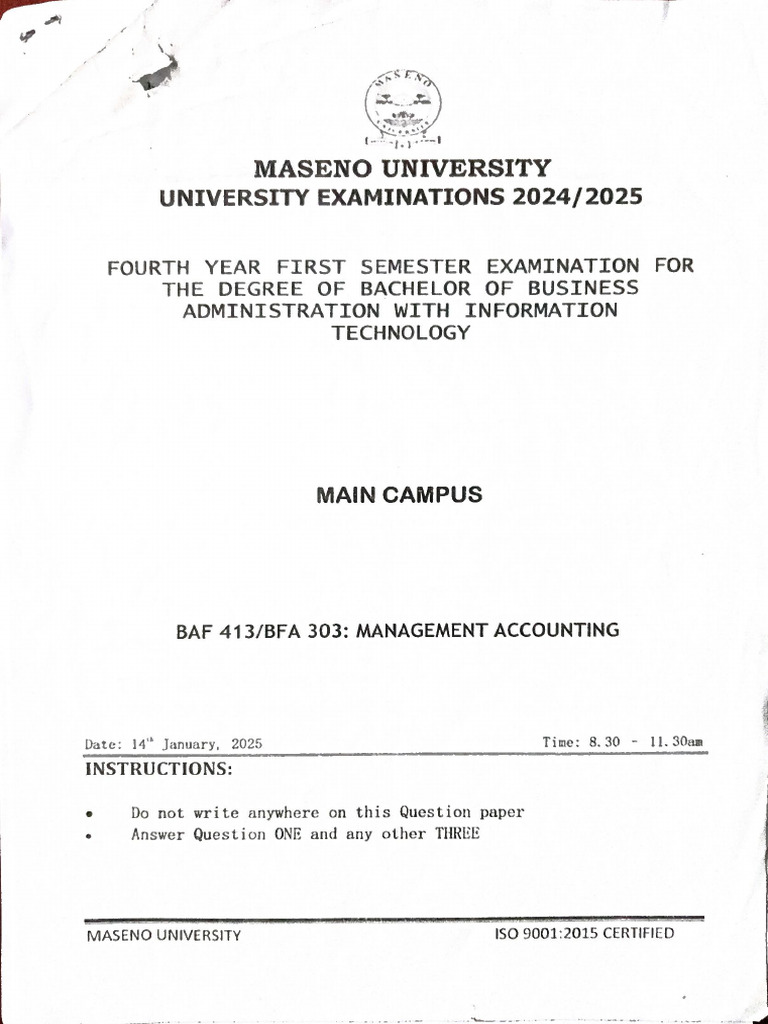 Management Accounting Past Papers | PDF