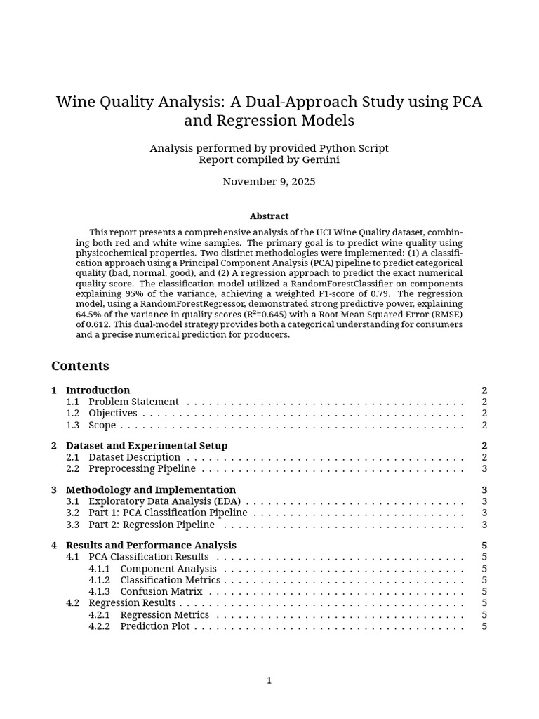 Wine Quality Prediction Using PCA & Regression | PDF | Principal ...