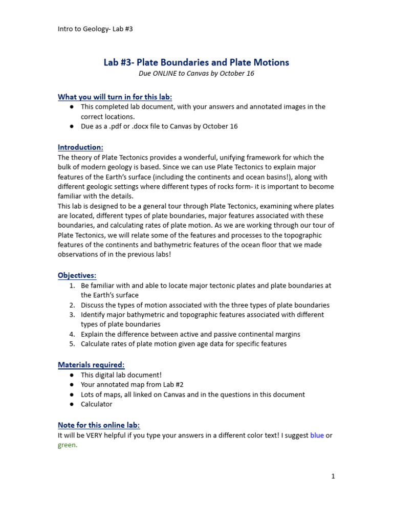 Plate Boundaries and Motions Lab Guide | PDF | Plate Tectonics ...