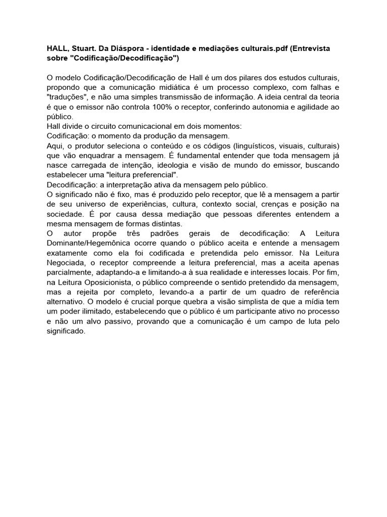 Codificação e Decodificação na Mídia | PDF