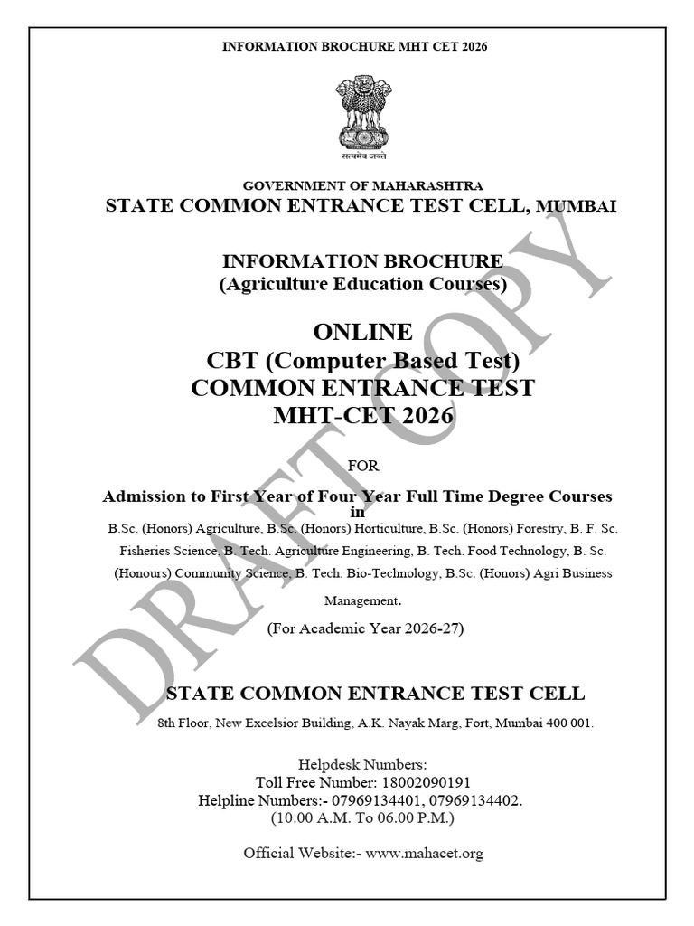 MHT CET 2026 Agriculture Courses Guide | PDF | Multiple Choice ...