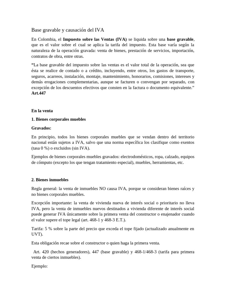 IVA en Colombia: Base Gravable y Causación | PDF | Impuesto al valor ...