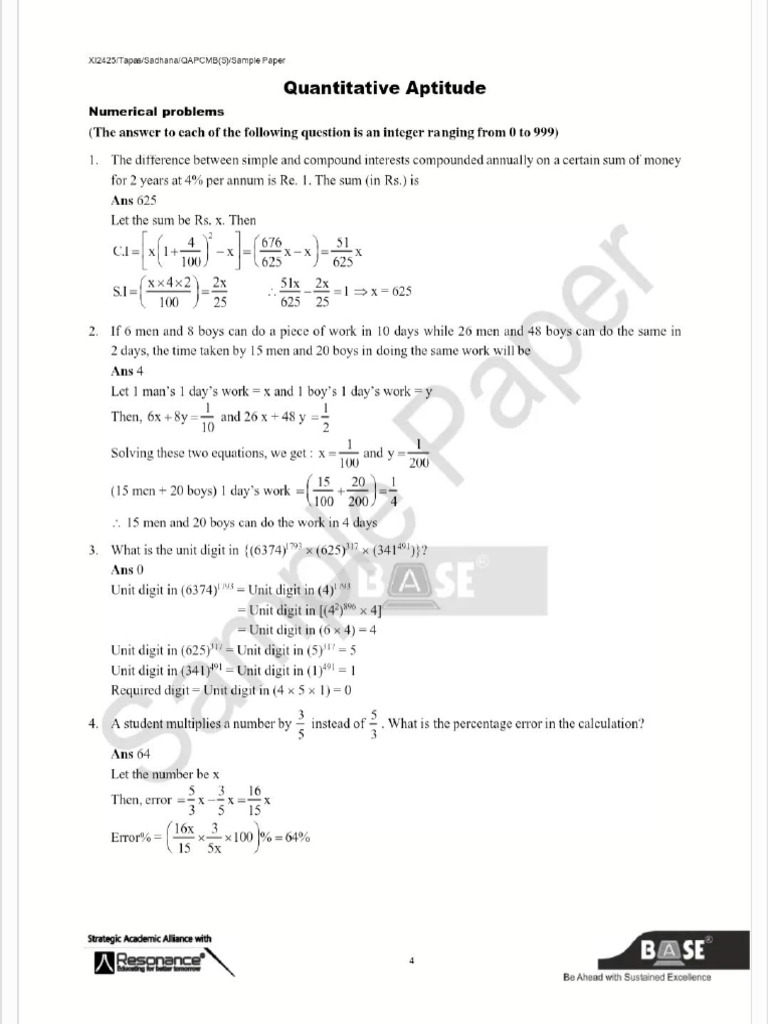 Sample Paper for Quantitative Aptitude | PDF | Eye | Chemical Bond