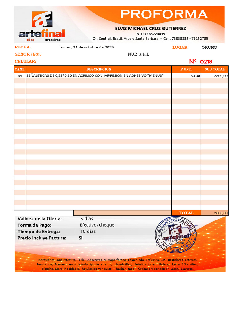 Proforma de Señaléticas en Acrílico | PDF