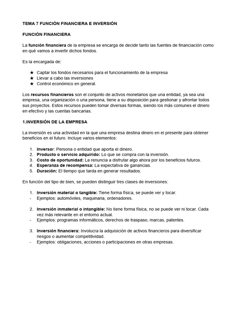 Función Financiera e Inversión Empresarial | PDF | Tasa interna de ...