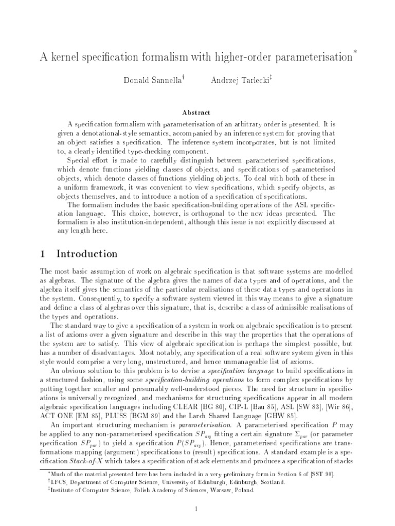 A Kernel Specification Formalism With Higher-Order Parameterisation ...