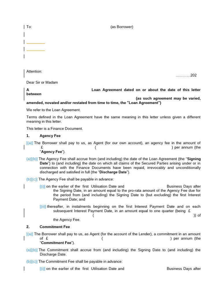 Loan Agreement Fee Structure Details | PDF | Loans | Interest