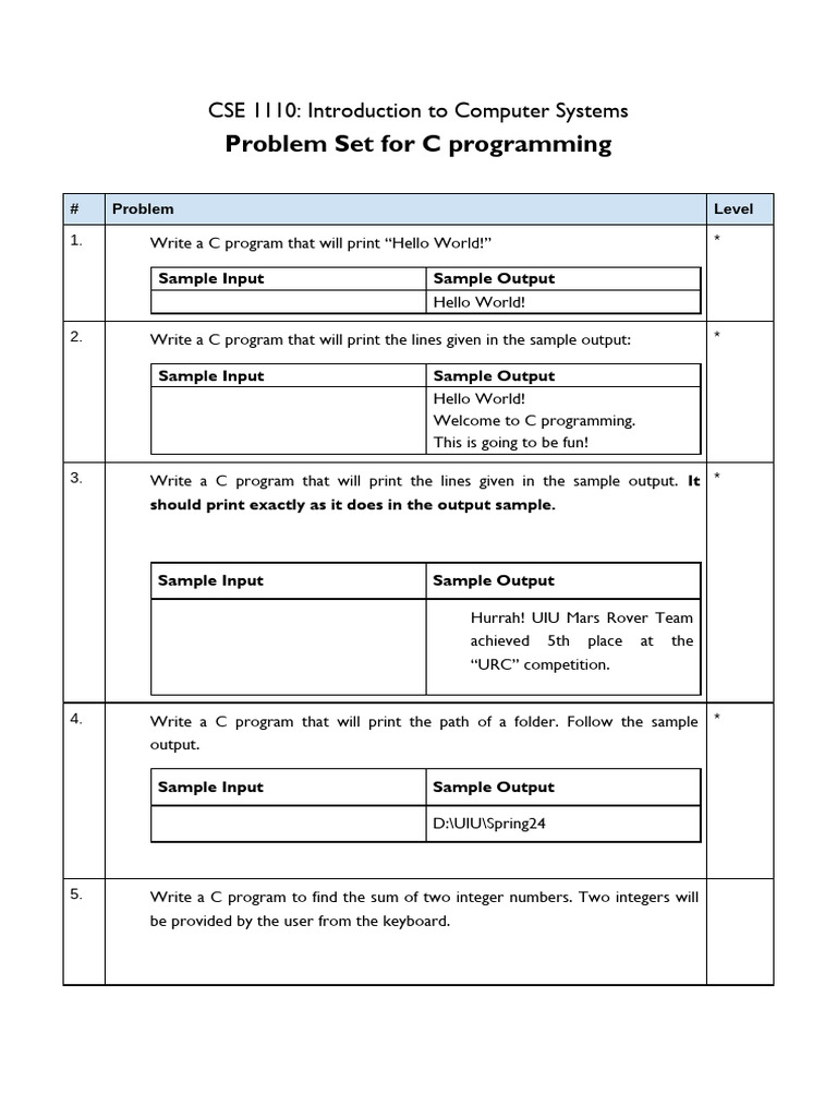 C Programming Problem Set Guide | PDF | Triangle | Number Theory