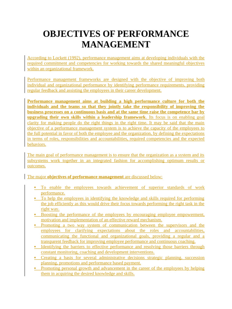 Key Objectives of Performance Management | PDF | Goal | Business