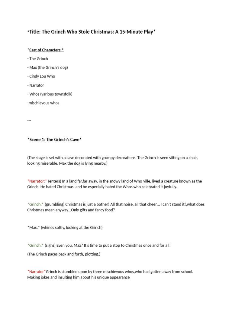 Grinch Christmas Play Script | PDF | Christmas