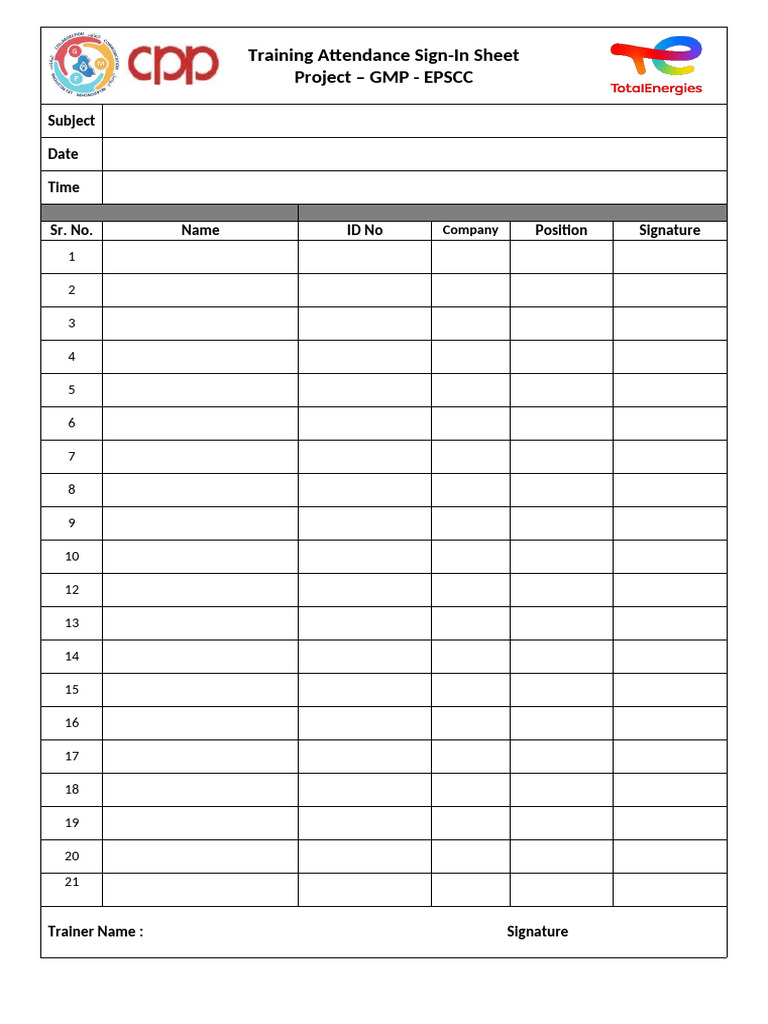 GMP EPSCC Training Sign-In Sheet | PDF