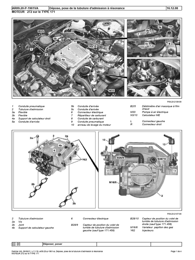 Dépose et pose tubulure admission moteur 272 | PDF | Injection (moteur ...