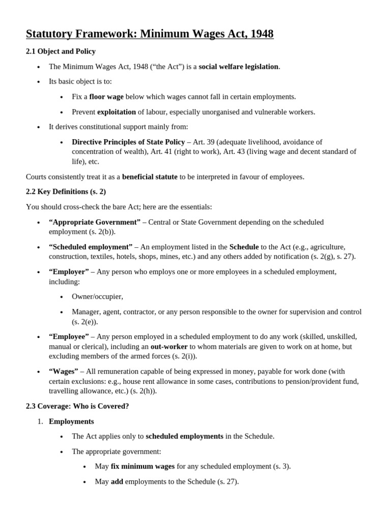 Notes Minimum Wage | PDF | Cost Of Living | Piece Work