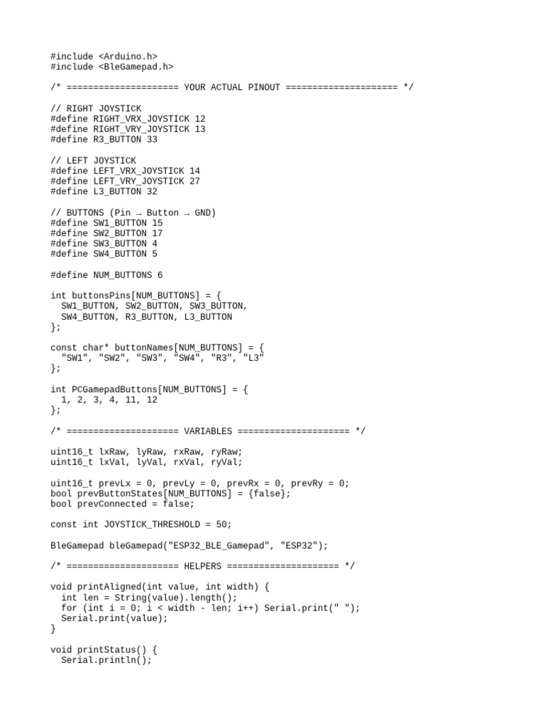 ESP32 BLE Gamepad Code Example | PDF | Computer Programming | Software ...