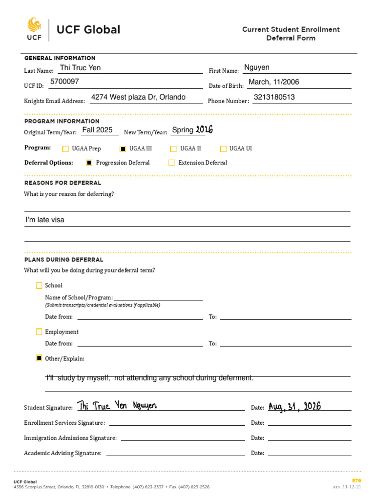 UGBL 576 - Current Student Enrollment Deferral Form.pdf | PDF ...