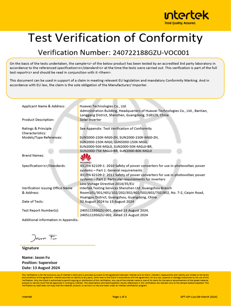 Intertek Solar Inverter Test Verification | PDF | Electronics ...