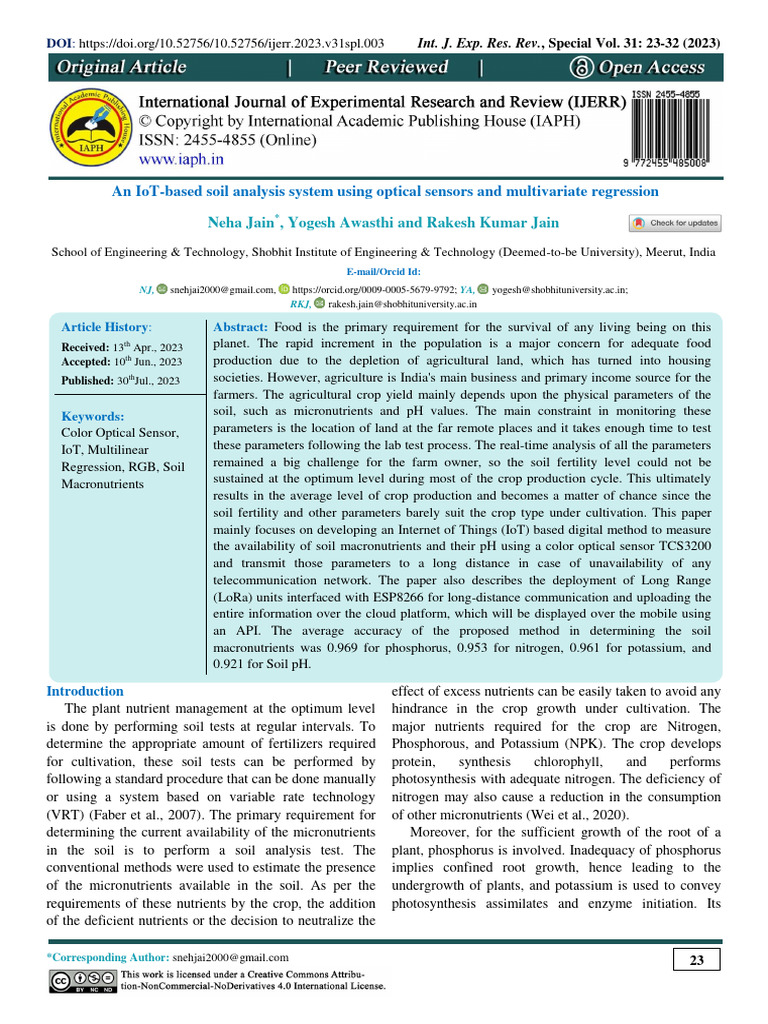 3 an IoT Based Soil Analysis System Using Optical Sensors and ...