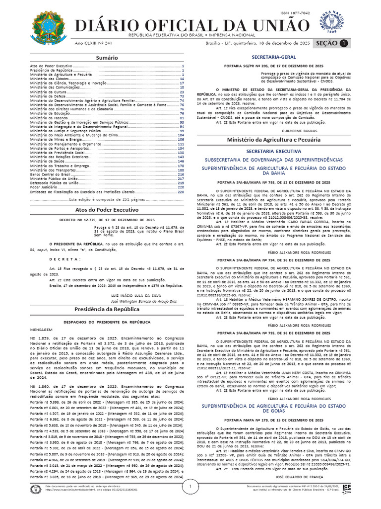 Atos do Poder Executivo - 18/12/2025 | PDF | Medicina Veterinária | Brasil