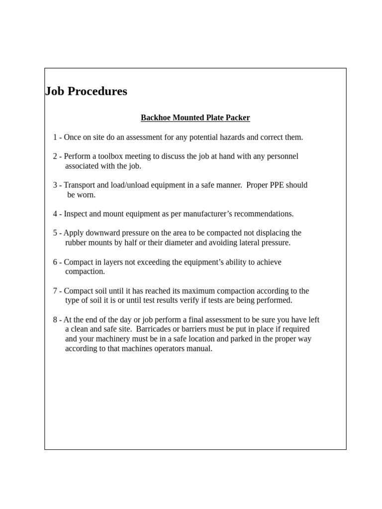Backhoe Plate Packer Job Procedures | PDF
