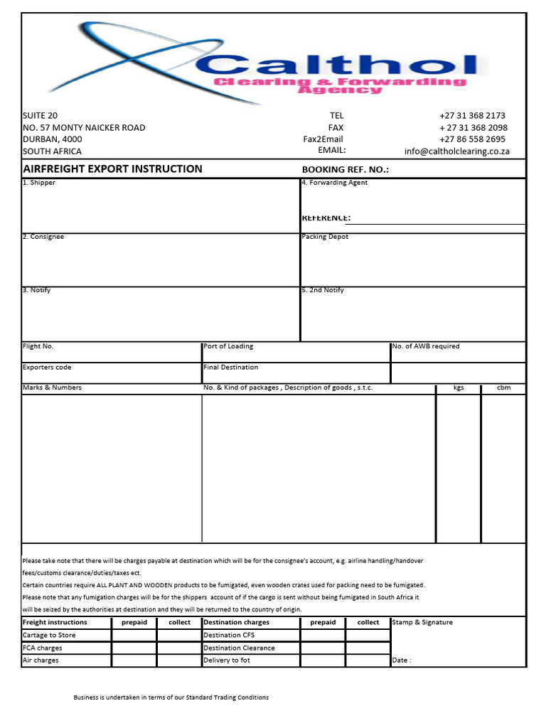 Airfreight Export Instruction Form | PDF | Cargo | Supply Chain Management