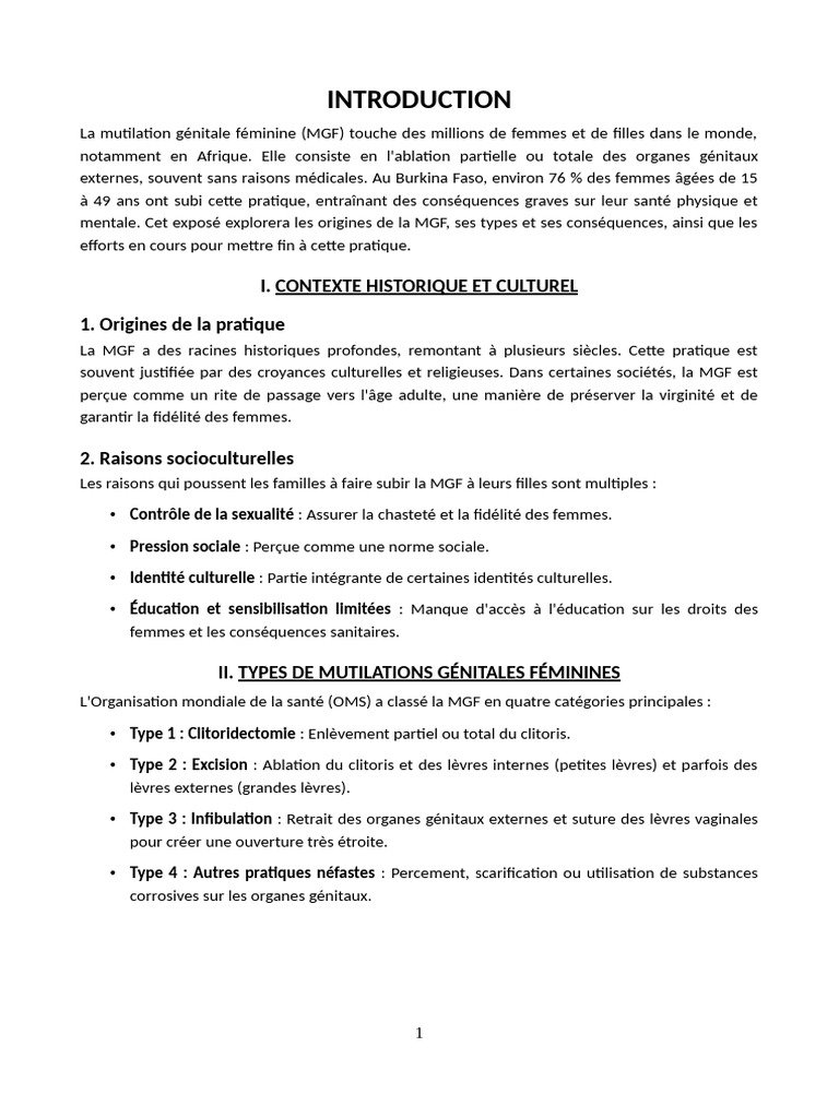 Comprendre la Mutilation Génitale Féminine | PDF | Mutilations ...