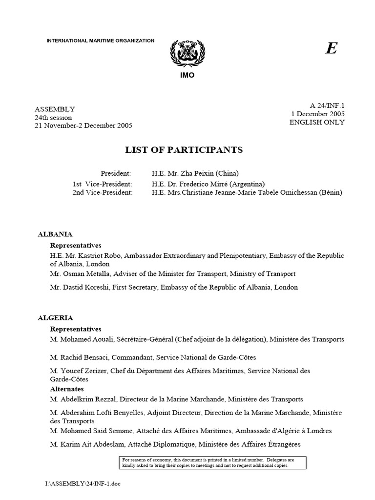 24th Assembly Participant List | PDF | Diplomatic Rank