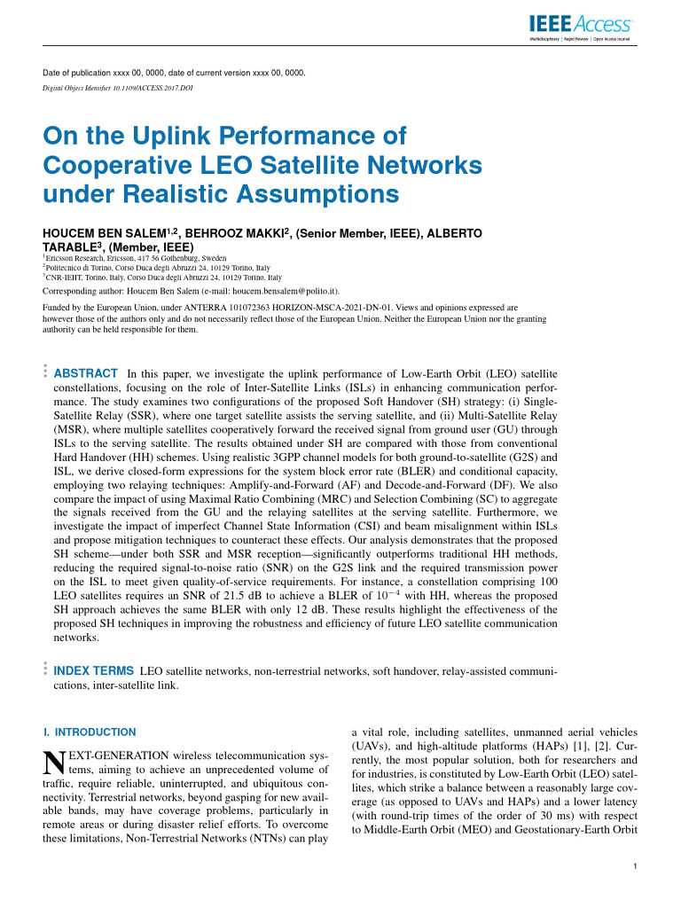 Uplink Performance in LEO Satellite Networks | PDF | Signal To Noise ...
