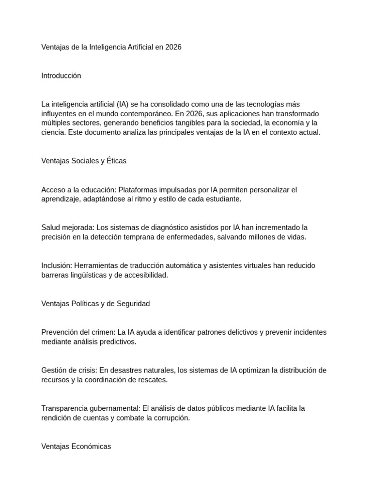 Ventajas de la IA en 2026: Impacto y Progreso | PDF | Inteligencia ...