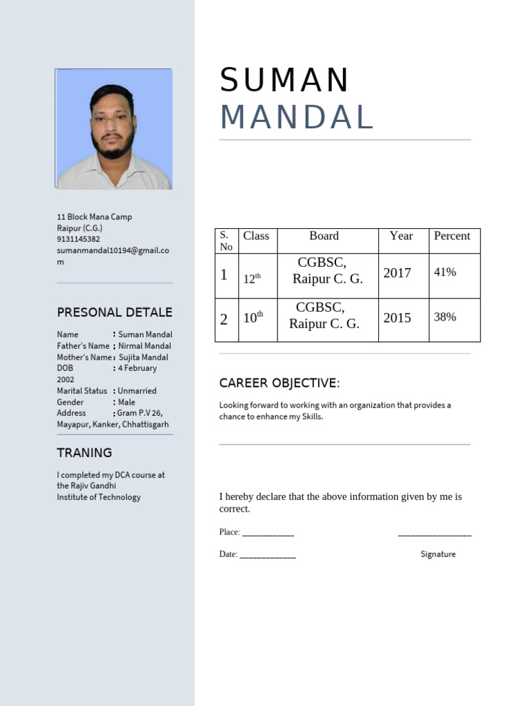 Suman Mandal's Personal and Academic Profile | PDF
